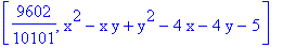 [9602/10101, x^2-x*y+y^2-4*x-4*y-5]